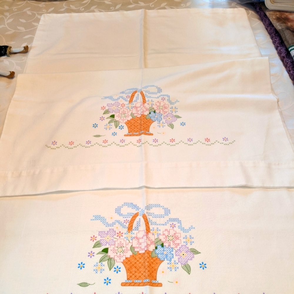 Set of 2 cross stitch pillow cases